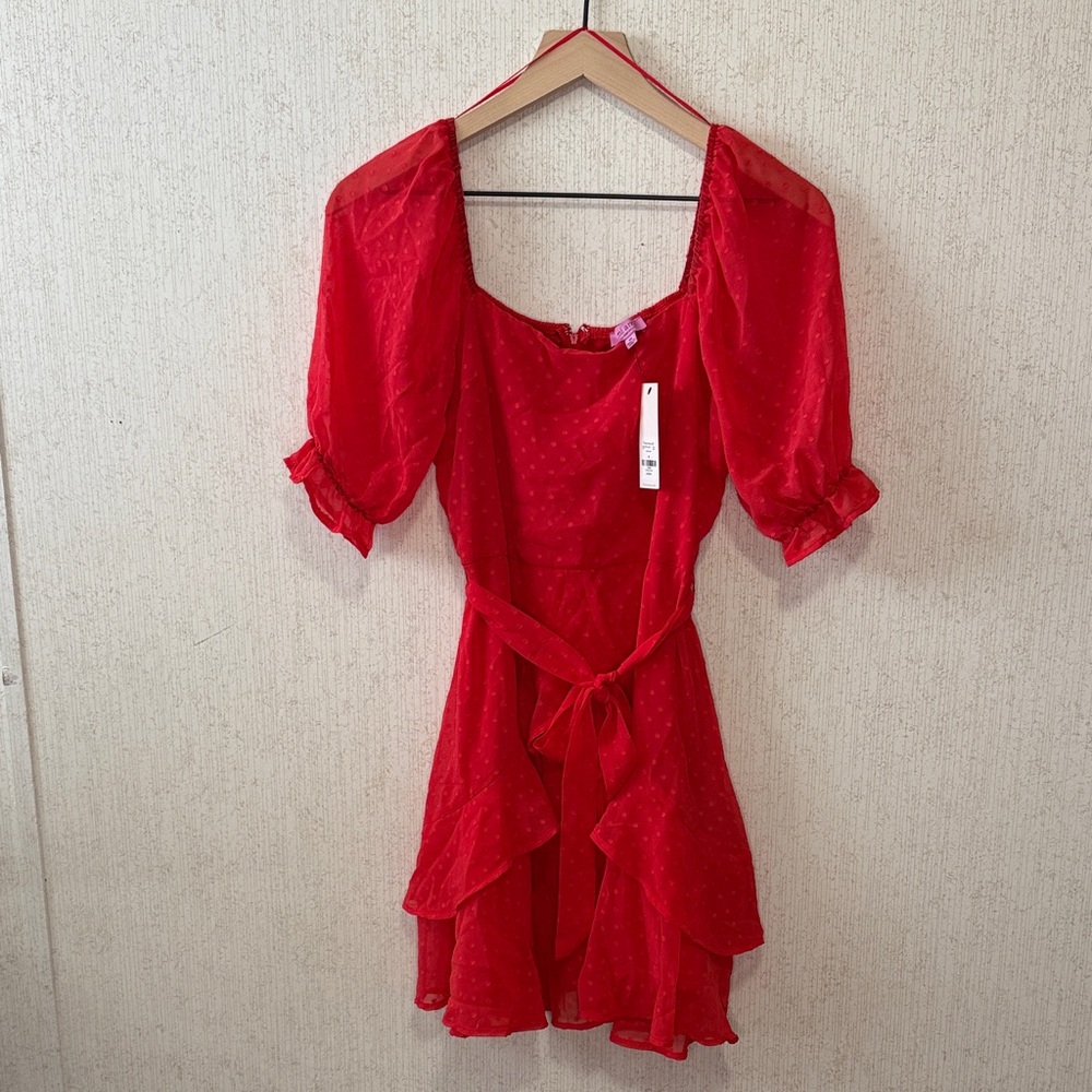Miami Red Mini Dress with Puff Sleeves